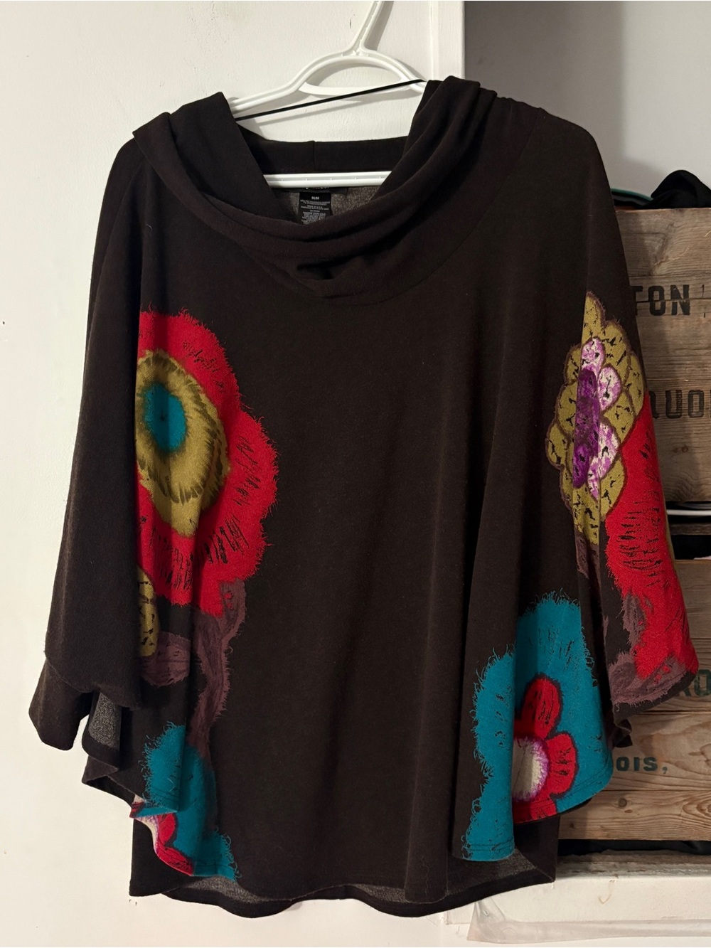 Style&Co Brown Floral Poncho Style Batwing Top with Cowl Neck Size Medium